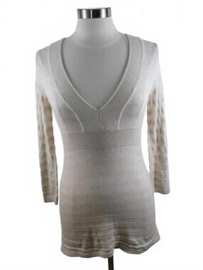 Banana Republic Womens Sheer Cotton V Neck Beige Striped Sweater Size XS